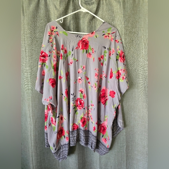 ANGIE Size M Lavender Floral Boho Kimono Duster Open Front 100% Rayon Oversized - Picture 2 of 3